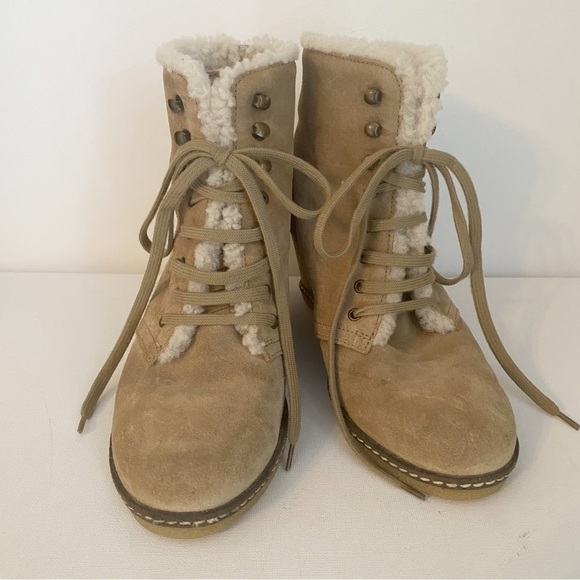 J. Crew MacAlister Wedge Suede Shearling Ankle Boots - 7 - Picture 16 of 16